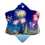 Happy New Year Celebration Of The New Year Landmarks Of The Most Famous Cities Around The World Fire Ornament (Snowflake) Front