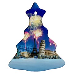 Happy New Year Celebration Of The New Year Landmarks Of The Most Famous Cities Around The World Fire Christmas Tree Ornament (two Sides)