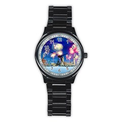 Happy New Year Celebration Of The New Year Landmarks Of The Most Famous Cities Around The World Fire Stainless Steel Round Watch