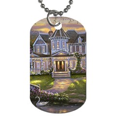 Landscape House River Bridge Swans Art Background Dog Tag (two Sides)