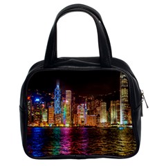 Light Water Cityscapes Night Multicolor Hong Kong Nightlights Classic Handbags (2 Sides) by Sapixe