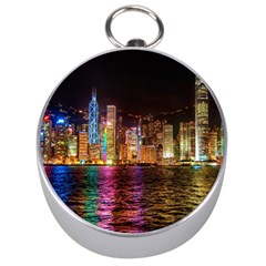 Light Water Cityscapes Night Multicolor Hong Kong Nightlights Silver Compasses