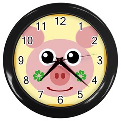 Luck Lucky Pig Pig Lucky Charm Wall Clocks (black) by Sapixe