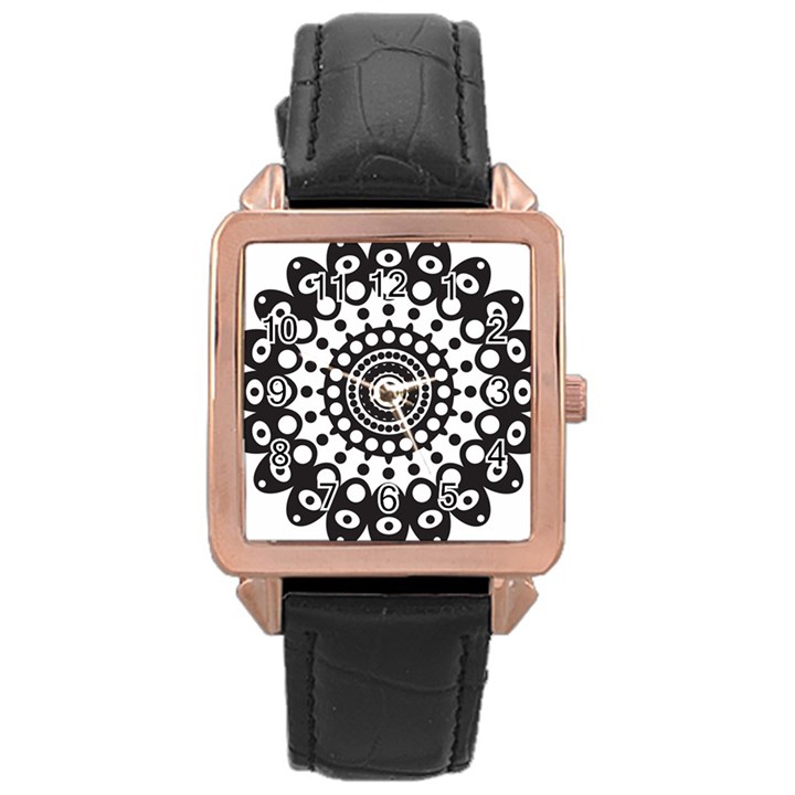 Mandala Geometric Symbol Pattern Rose Gold Leather Watch 