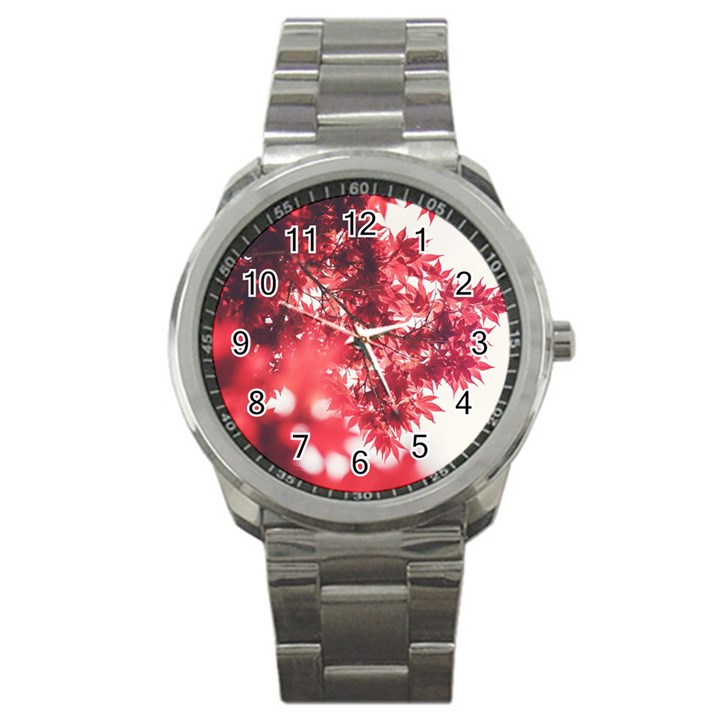 Maple Leaves Red Autumn Fall Sport Metal Watch