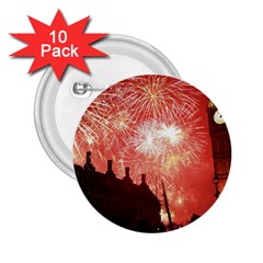 London Celebration New Years Eve Big Ben Clock Fireworks 2 25  Buttons (10 Pack) 