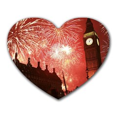 London Celebration New Years Eve Big Ben Clock Fireworks Heart Mousepads