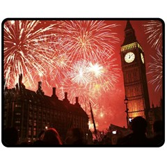 London Celebration New Years Eve Big Ben Clock Fireworks Double Sided Fleece Blanket (medium)  by Sapixe