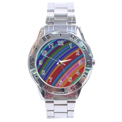 Multicolored Stripe Curve Striped Stainless Steel Analogue Watch by Sapixe