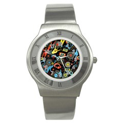 Music Pattern Stainless Steel Watch