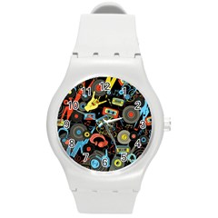 Music Pattern Round Plastic Sport Watch (M)