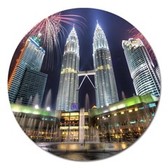 New Years Eve Petronas Towers Kuala Lumpur Malaysia Magnet 5  (round)