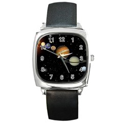 Outer Space Planets Solar System Square Metal Watch