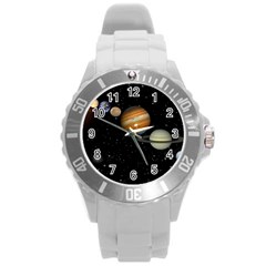 Outer Space Planets Solar System Round Plastic Sport Watch (l)