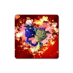 Ove Hearts Cute Valentine Dragon Square Magnet by Sapixe