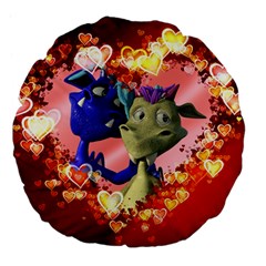 Ove Hearts Cute Valentine Dragon Large 18  Premium Flano Round Cushions by Sapixe