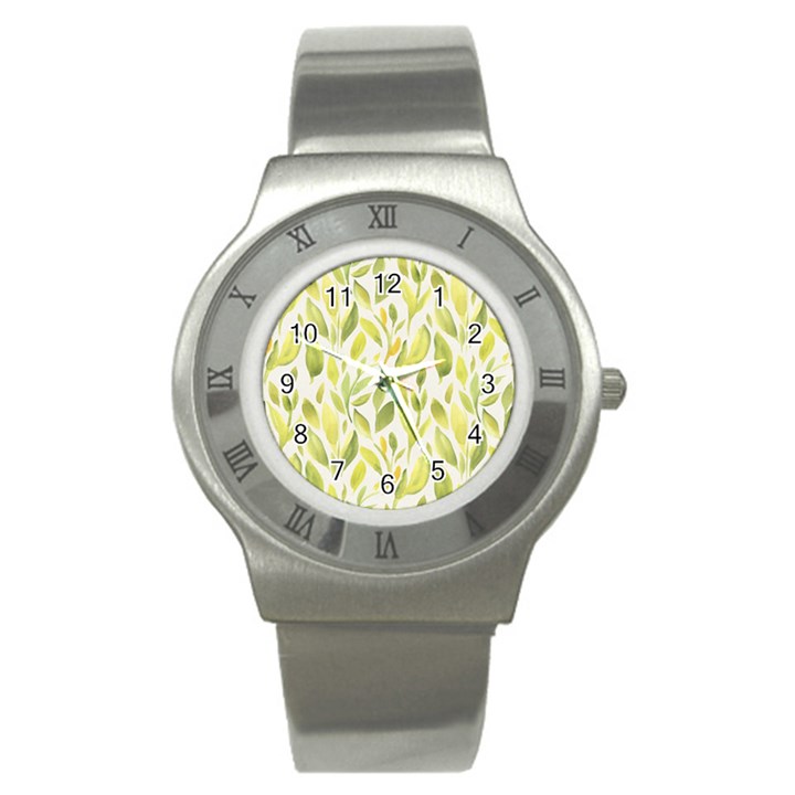 Green Leaves Nature Patter Stainless Steel Watch