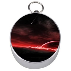 Outer Space Red Stars Star Silver Compasses