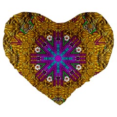 Golden Retro Medival Festive Fantasy Nature Large 19  Premium Flano Heart Shape Cushions by pepitasart