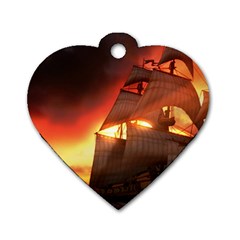 Pirate Ship Caribbean Dog Tag Heart (two Sides) by Sapixe