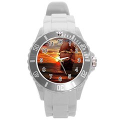 Pirate Ship Round Plastic Sport Watch (l) by Sapixe