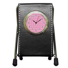 Pattern Pink Grid Pattern Pen Holder Desk Clocks