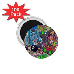 Pixel Art City 1 75  Magnets (100 Pack) 