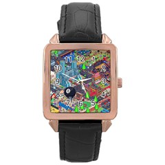 Pixel Art City Rose Gold Leather Watch  by Sapixe