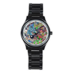 Pixel Art City Stainless Steel Round Watch by Sapixe