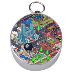 Pixel Art City Silver Compasses