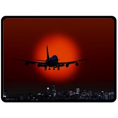 Red Sun Jet Flying Over The City Art Fleece Blanket (large)  by Sapixe