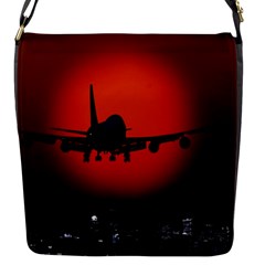 Red Sun Jet Flying Over The City Art Flap Messenger Bag (s)