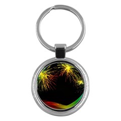 Rainbow Fireworks Celebration Colorful Abstract Key Chains (round)  by Sapixe