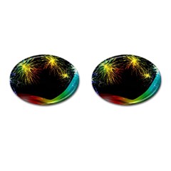 Rainbow Fireworks Celebration Colorful Abstract Cufflinks (oval)