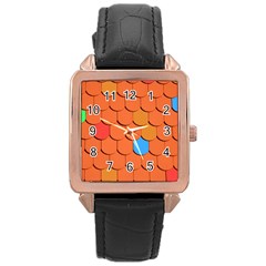 Roof Brick Colorful Red Roofing Rose Gold Leather Watch  by Sapixe
