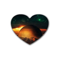 Saturn Rings Fantasy Art Digital Heart Coaster (4 Pack)  by Sapixe