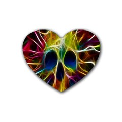 Skulls Multicolor Fractalius Colors Colorful Rubber Coaster (heart)  by Sapixe