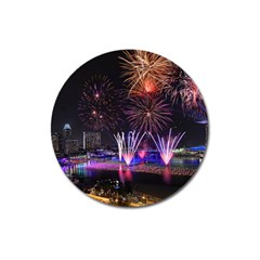 Singapore The Happy New Year Hotel Celebration Laser Light Fireworks Marina Bay Magnet 3  (round)