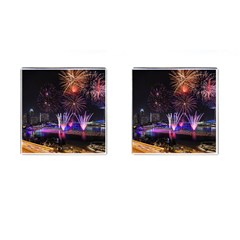 Singapore The Happy New Year Hotel Celebration Laser Light Fireworks Marina Bay Cufflinks (square) by Sapixe