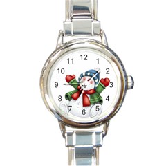 Snowman With Scarf Round Italian Charm Watch