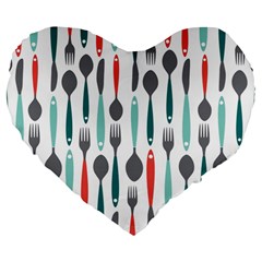 Spoon Fork Knife Pattern Large 19  Premium Flano Heart Shape Cushions