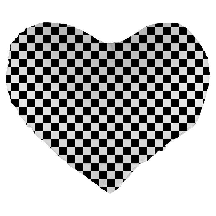 Checker Black and White Large 19  Premium Heart Shape Cushions