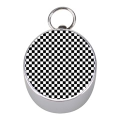 Checker Black and White Mini Silver Compasses