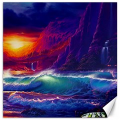 Sunset Orange Sky Dark Cloud Sea Waves Of The Sea, Rocky Mountains Art Canvas 16  X 16  