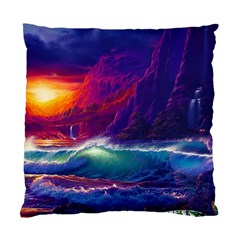 Sunset Orange Sky Dark Cloud Sea Waves Of The Sea, Rocky Mountains Art Standard Cushion Case (two Sides) by Sapixe