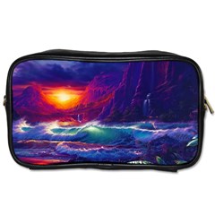 Sunset Orange Sky Dark Cloud Sea Waves Of The Sea, Rocky Mountains Art Toiletries Bags by Sapixe