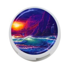 Sunset Orange Sky Dark Cloud Sea Waves Of The Sea, Rocky Mountains Art 4-port Usb Hub (one Side)