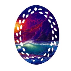 Sunset Orange Sky Dark Cloud Sea Waves Of The Sea, Rocky Mountains Art Ornament (oval Filigree)