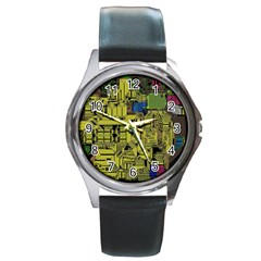 Technology Circuit Board Round Metal Watch by Sapixe