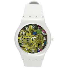 Technology Circuit Board Round Plastic Sport Watch (m) by Sapixe